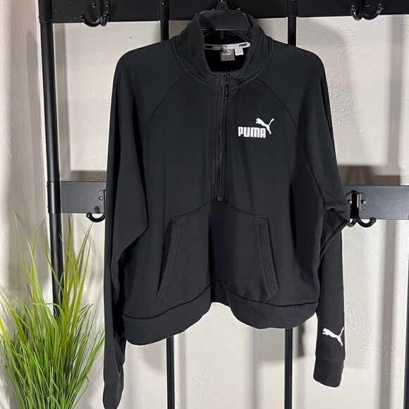 Puma half zipper cropped pull over sweatshirt black size XL - Picture 3 of 15